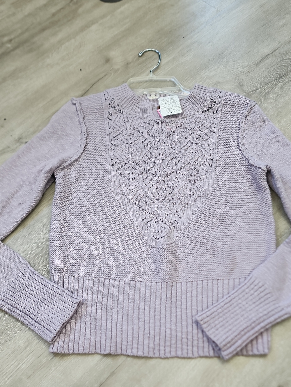 Free People Lavender Lace-Detail Crew Sweater